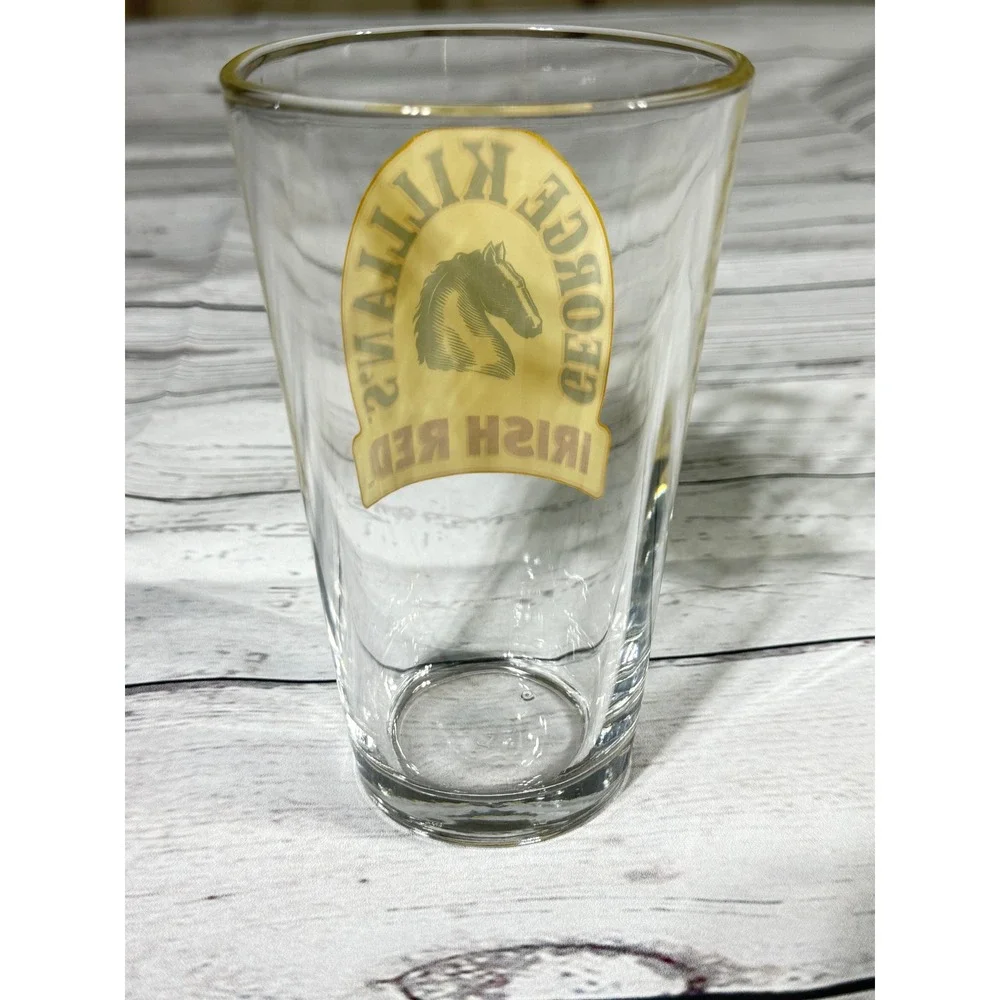 George Killians Irish Red Pint Glass Beer Barware Horse Logo 16oz Clear Glass